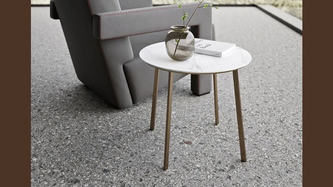 Tavolino Tondo Horizon in laminato con base in metallo di Mobilgam