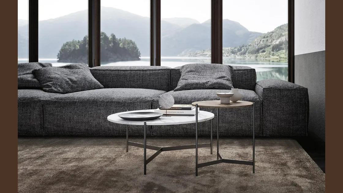 Tavolino tondo Toor Horizon in laminato con base in metallo di Mobilgam