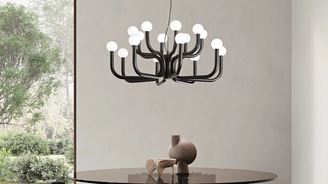 Lampada a sospensione Derby in metallo verniciato con sfere in vetro soffiato di Ondaluce