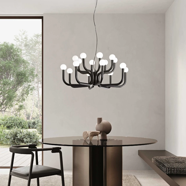 Lampada a sospensione Derby in metallo verniciato con sfere in vetro soffiato di Ondaluce