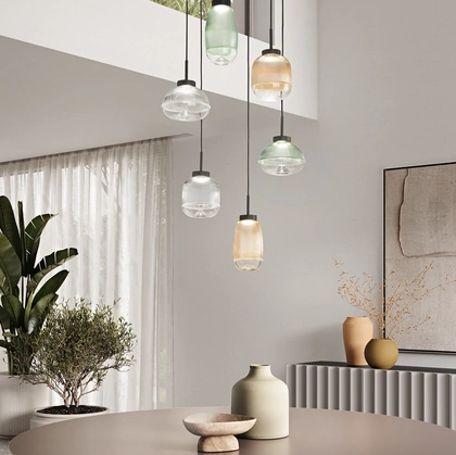 Lampada a sospensione Ekos in vetro di Ondaluce