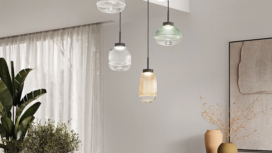 Lampada a sospensione Ekos in vetro di Ondaluce