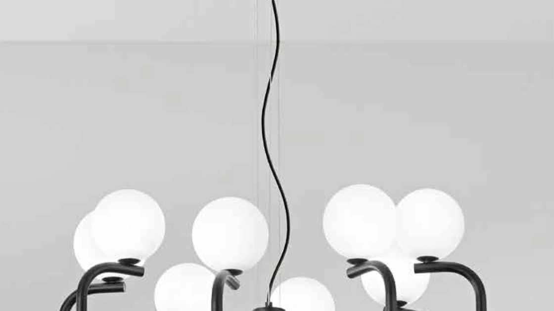 Lampada a sospensione Jeppy in metallo verniciato con sfere in vetro soffiato di Ondaluce
