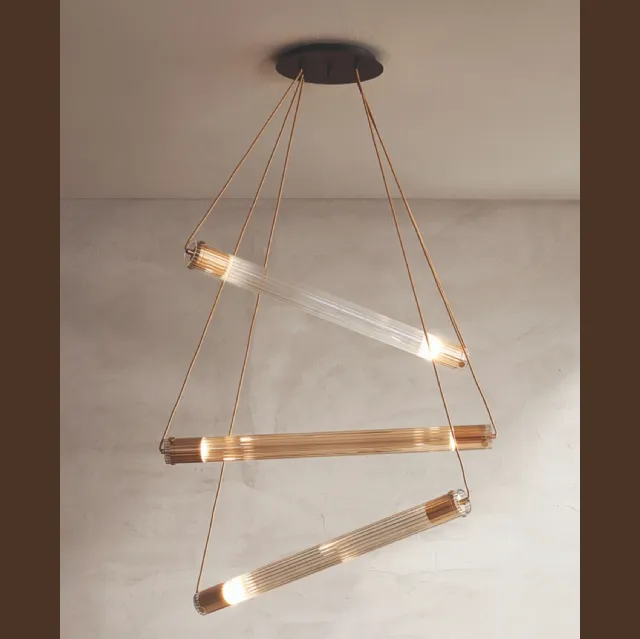 Lampada a sospensione in vetro pyrex cannettato Tube S di Riflessi