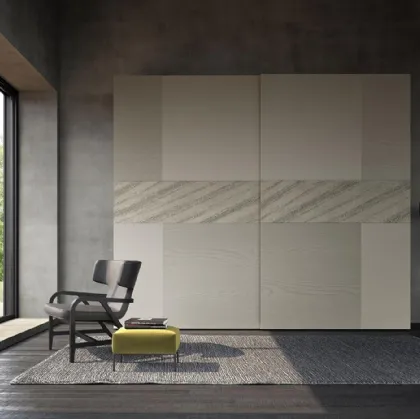 Armadio con ante scorrevoli Lounge Comp 326 in laccato opaco, frassino e decor di Mobilgam