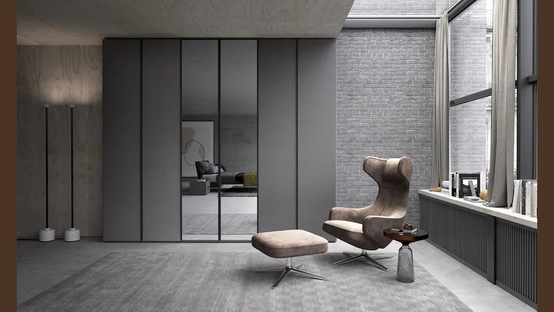 Armadio con ante battenti Vitra Comp 336 in nobilitato tessuto Grey e Specchio di Mobilgam