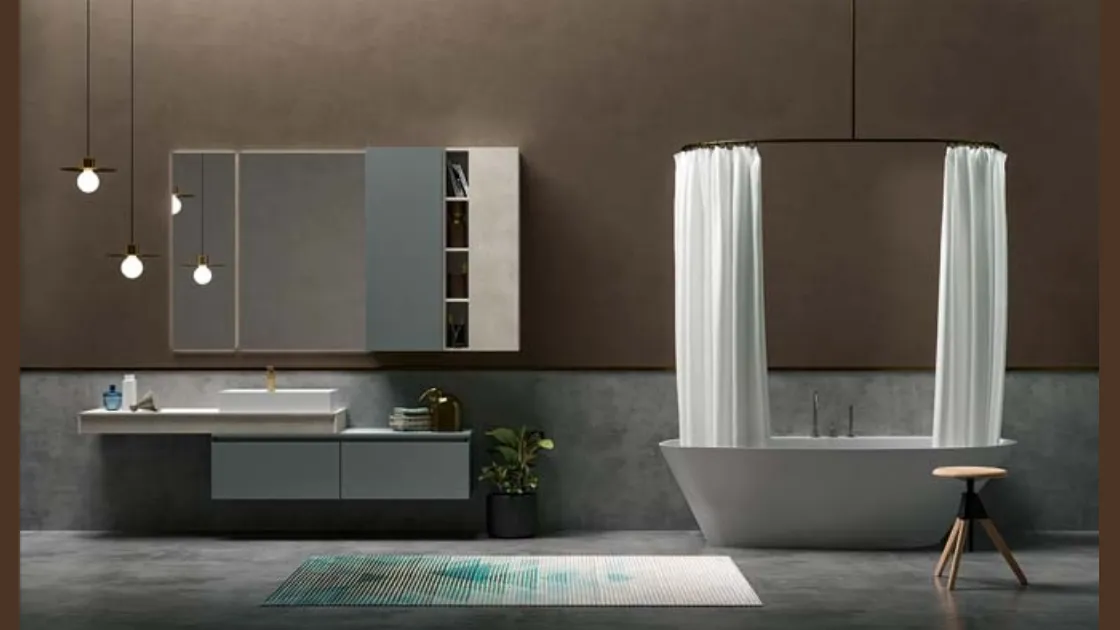 Mobile da Bagno sospeso in laccato carta da zucchero e top in laccato effetto resina 45 01 di Birex