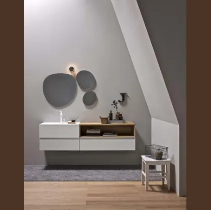 Mobile da Bagno sospeso in laccato bianco opaco e rovere 45 06 di Birex