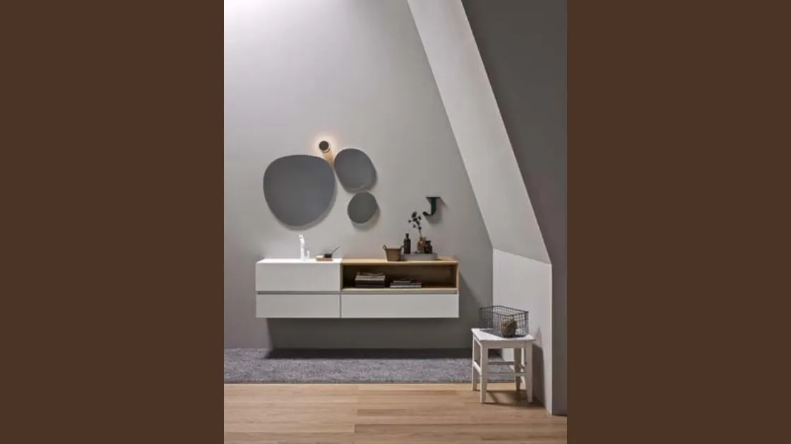 Mobile da Bagno sospeso in laccato bianco opaco e rovere 45 06 di Birex