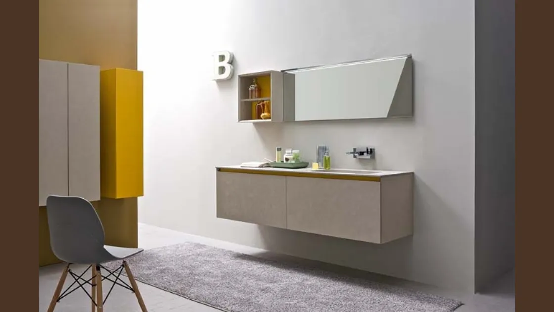 Mobile da Bagno sospeso in melaminico con piano in marmo minerale opaco 45 07 di Birex