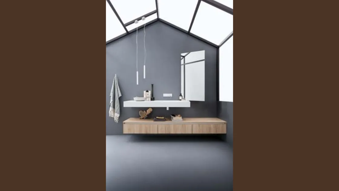 Mobile da Bagno sospeso in melaminico effetto rovere e top in Corian 45 09 di Birex