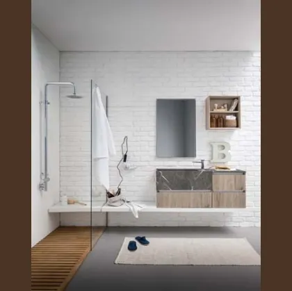 Mobile da Bagno sospeso in melaminico rovere con top e lavabo in marmo grafite 45 13 di Birex