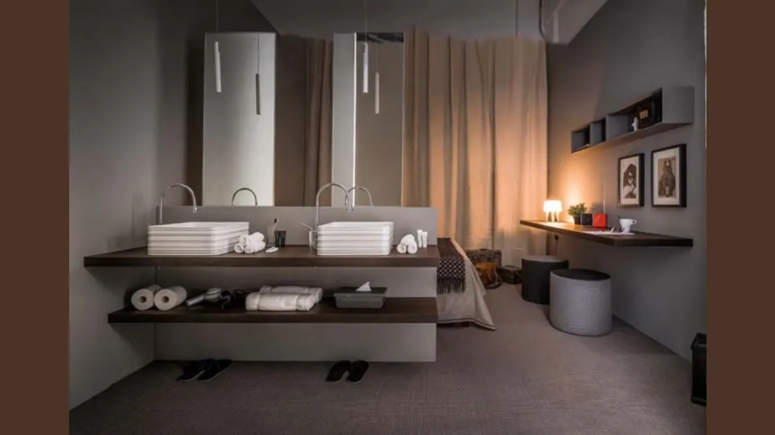 Mobile da Bagno sospeso in rovere termotrattato e laccato opaco 45 14 di Birex