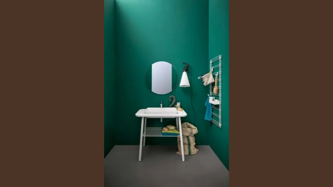 Mobile bagno da appoggio in laccato bianco opaco e top in mineral marmo Acqua e Sapone 01 di Birex