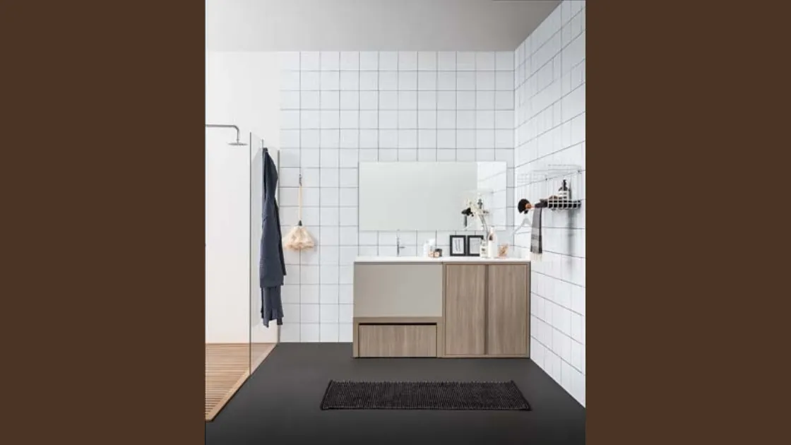 Mobile Bagno da appoggio in melaminico e laccato con top in mineral marmo Acqua e Sapone 05 di Birex