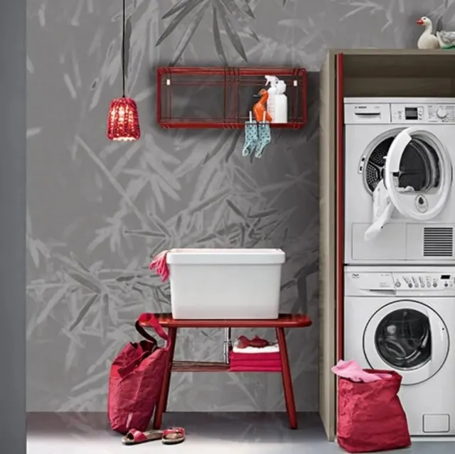 Mobile da Bagno in melaminico e laccato rosso Acqua e Sapone Lavanderia 01 di Birex