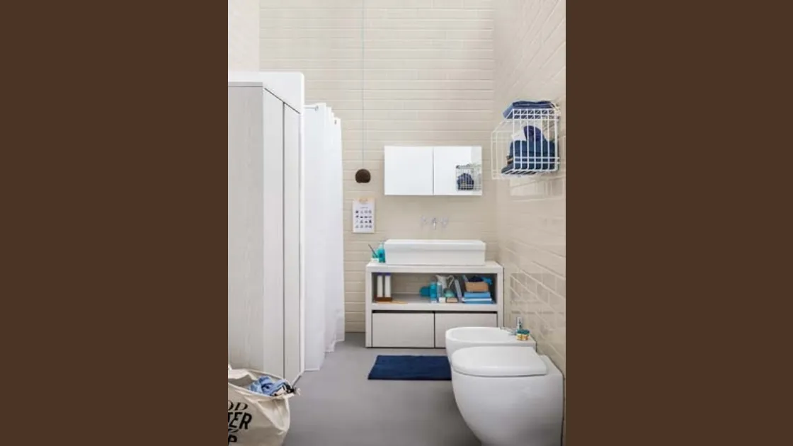 Mobile da Bagno a terra in melaminico e lavabo in ceramica Acqua e Sapone 03 di Birex