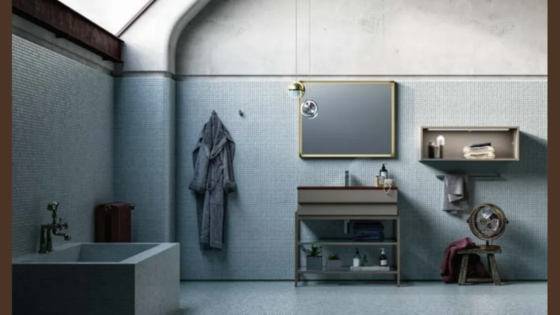 Mobile da Bagno a terra in laccato e alluminio con top in argilla rosso Sidero 08 di Birex