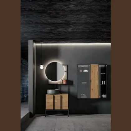 Mobile da Bagno a terra Sidéro 05 in essenza rovere naturale e metallo nero di Birex