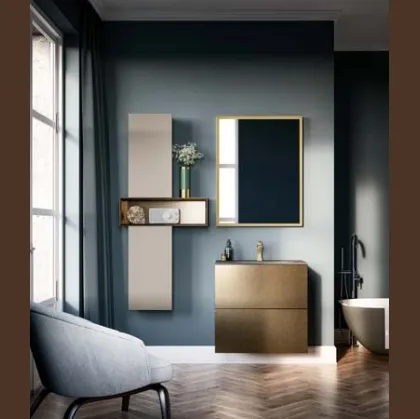Mobile da Bagno sospeso in laccato metallico e top in vetro grigio seta sabbiato Hosoi 01 di Birex