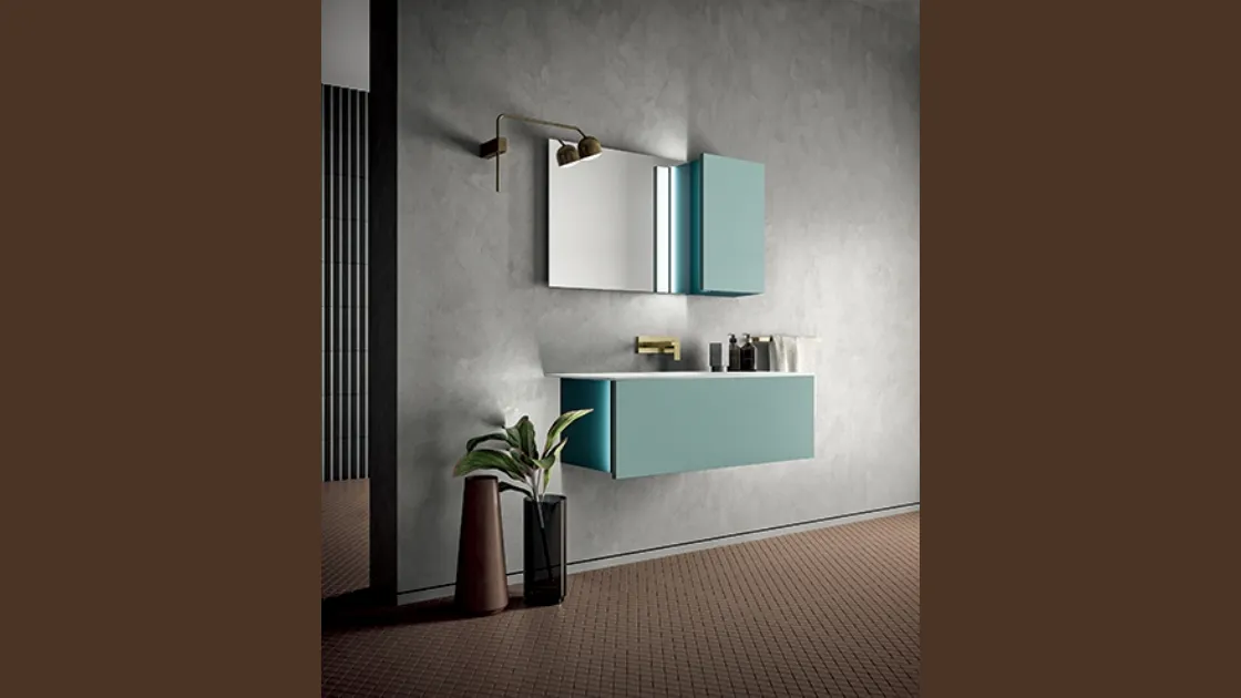 Mobile da Bagno sospeso in laccato e top in Corian Hosoi 03 di Birex