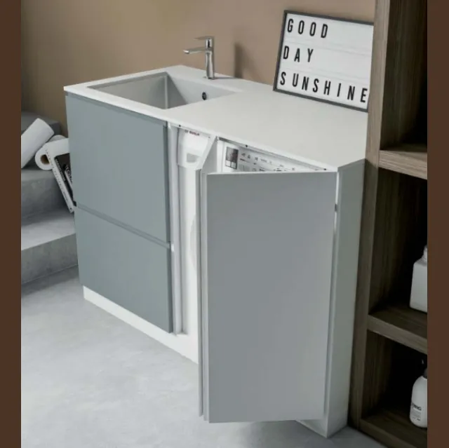 Mobile da Lavanderia in laccato opaco carta da zucchero e bianco Idrobox 01 di Birex
