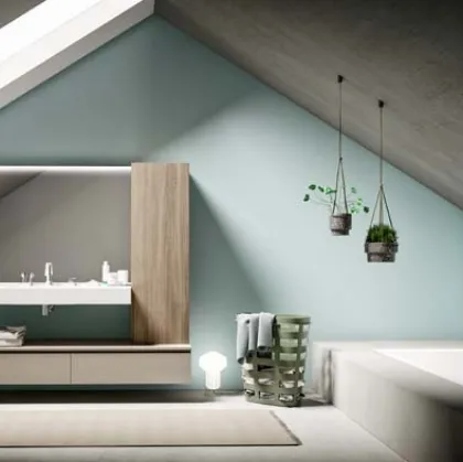 Mobile da Bagno sospeso in melaminico con top in mineral marmo bianco opaco Lapis 01 di Birex
