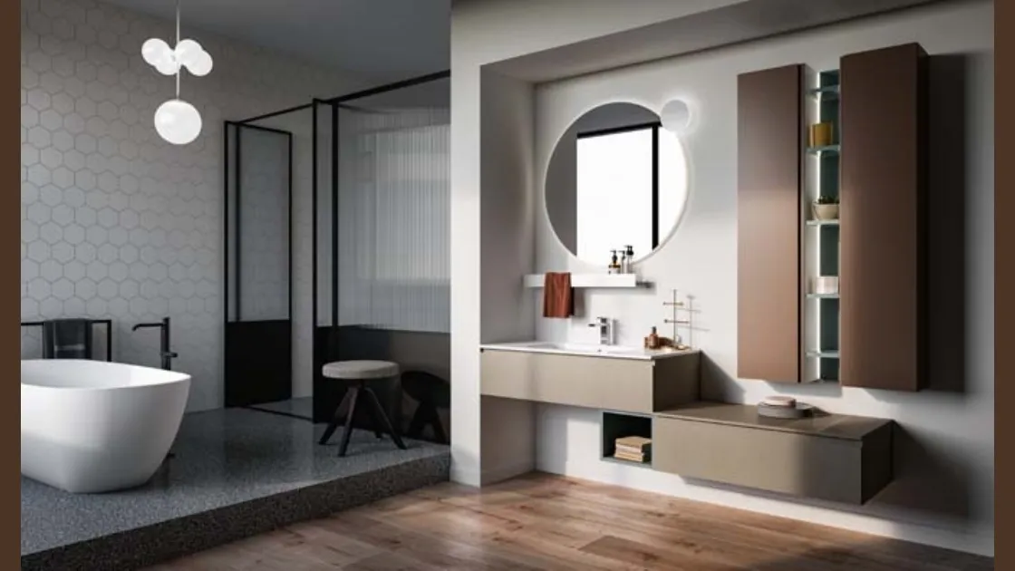 Mobile da bagno sospeso in laccato opaco e melaminico Lapis 03 di Birex