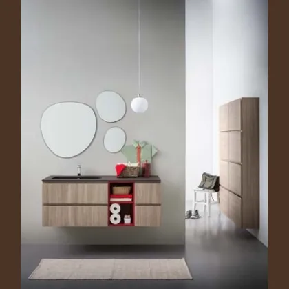 Mobile da Bagno sospeso in melaminico con vano a giorno in laccato rosso e top in mineral marmo Lapis 04 di Birex