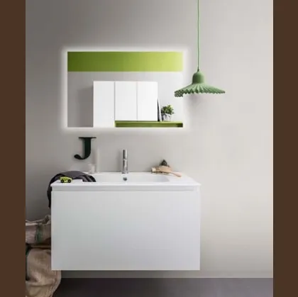 Mobile da Bagno sospeso in laccato opaco e top con lavabo integrato in ceramica Lapis 05 di Birex