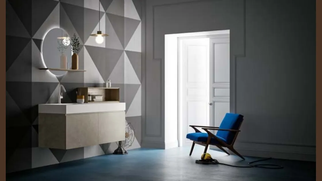 Mobile da Bagno sospeso in laccato metallico e top in Corian Memento 01 di Birex