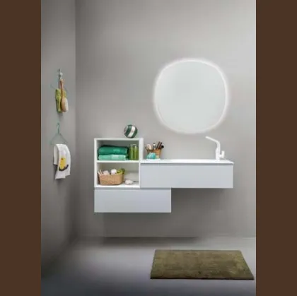 Mobile da bagno sospeso in laccato bianco opaco e top in Corian Memento 04 di Birex