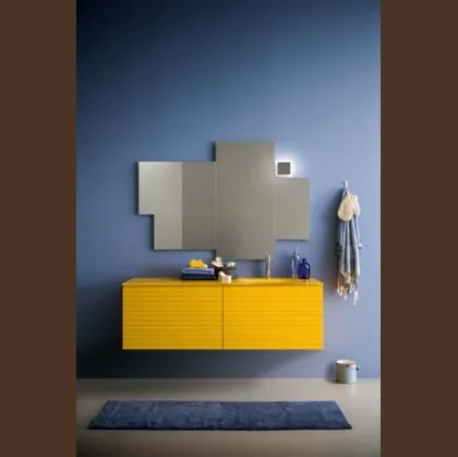 Mobile da bagno sospeso in laccato opaco e top in vetro lucido giallo Memento 05 di Birex