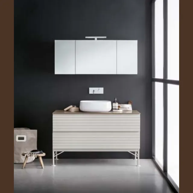 Mobile da Bagno a terra in laccato e metallo con top in marmo Unsui Memento 06 di Birex