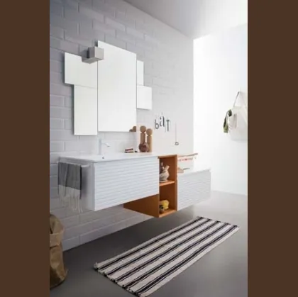 Mobile da Bagno sospeso in laccato bianco e bruciato con top in mineral marmo bianco lucido Memento 07 di Birex