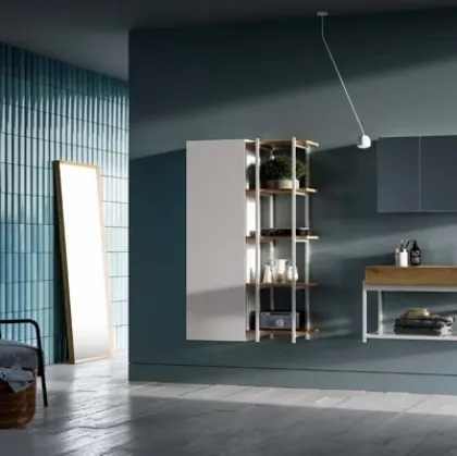 Mobile da Bagno sospeso in HPL laminato rovere e metallo Sidero 02 di Birex
