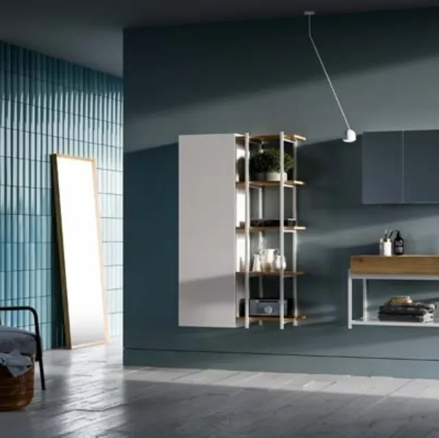 Mobile da Bagno sospeso in HPL laminato rovere e metallo Sidero 02 di Birex