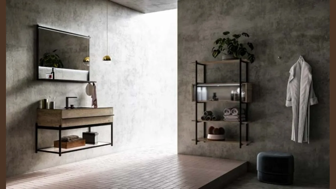 Mobile da Bagno sospeso in rovere e alluminio con top in gres Sidero 05 di Birex