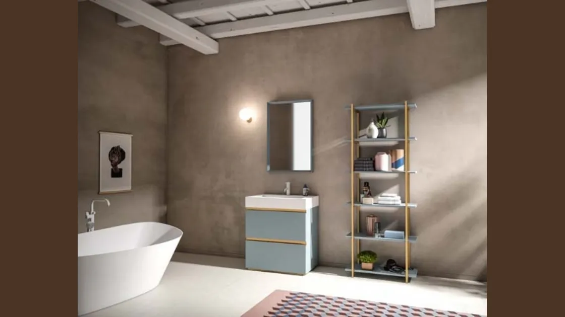Mobile da Bagno a terra in laccato e alluminio con top in Corian Sidero 11 di Birex