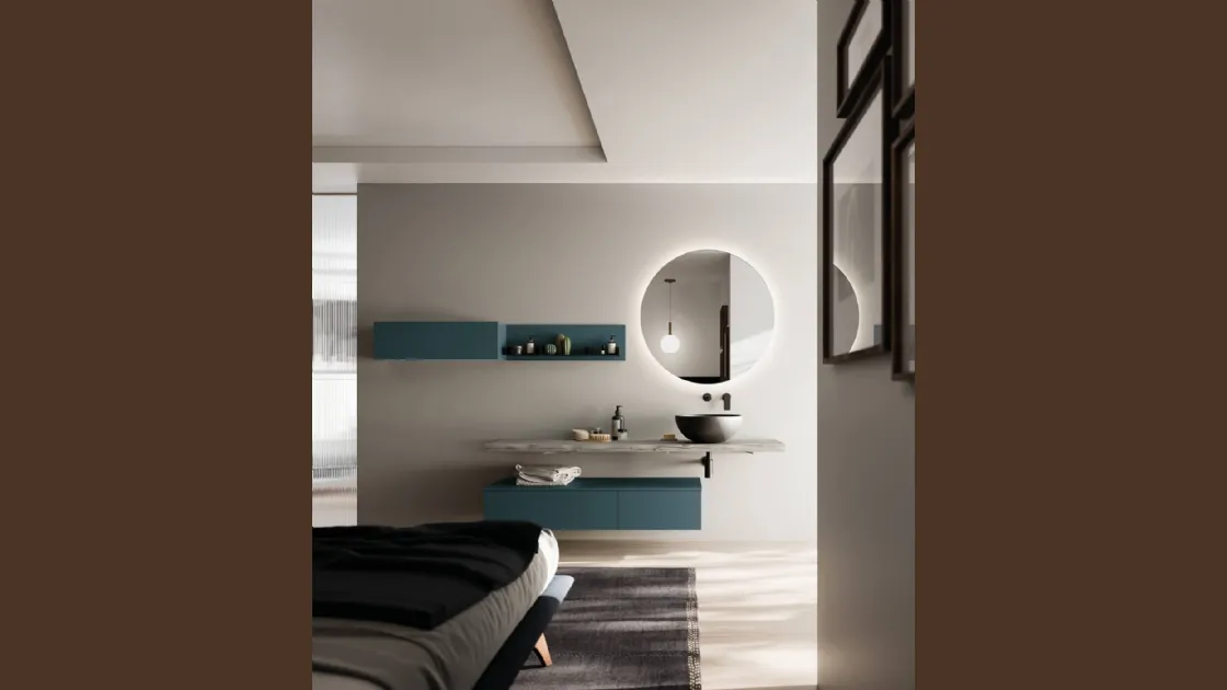 Mobile da Bagno sospeso laccato opaco con top in Abete Grey Sistema Maniglia 19 di Puntotre