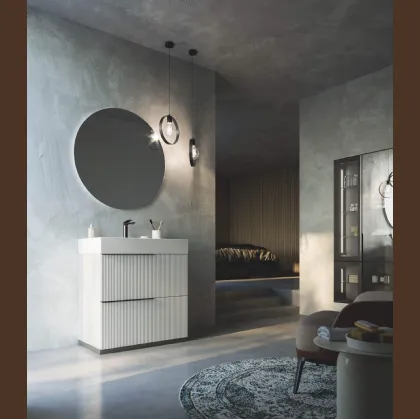 Mobile da Bagno a terra laccato opaco Bianco con lavabo in ceramica Vertigo 02 di Puntotre