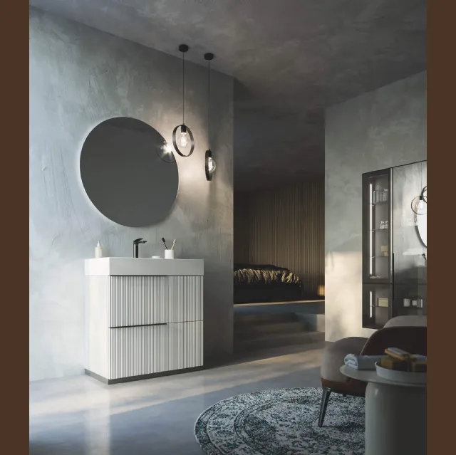 Mobile da Bagno a terra laccato opaco Bianco con lavabo in ceramica Vertigo 02 di Puntotre