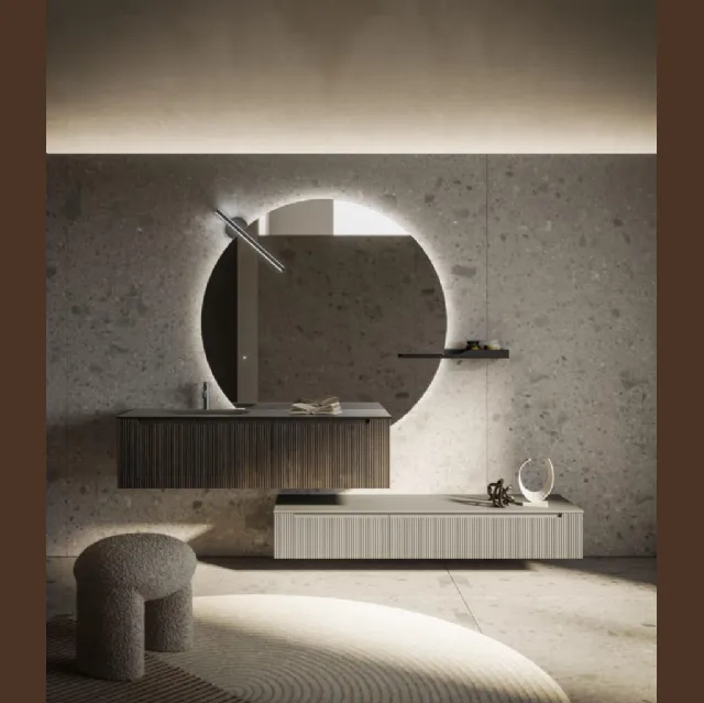 Mobile da Bagno sospeso in polimerico finitura effetto legno con vano a giorno laccato opaco Vertigo Evolution 12 di Puntotre