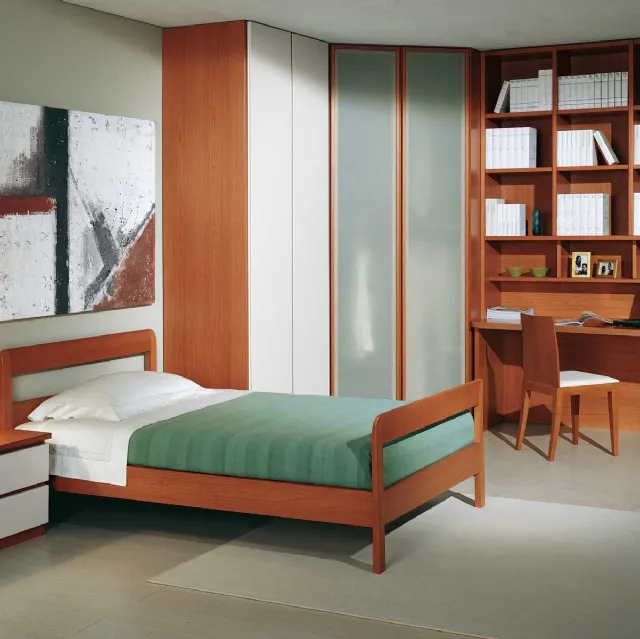 Cameretta componibile Camere composizione 07 con armadio angolare e scrivania con libreria di Fratelli Elli