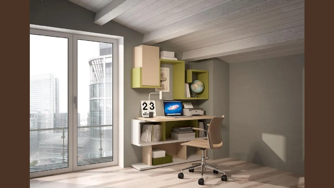 Cameretta Smart Working 015 componibile in laccato di Ferrimobili