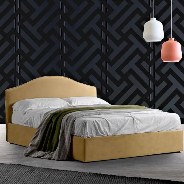 Letto in tessuto con testiera sagomata e box contenitore Cassiopea di Lettissimi
