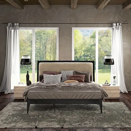Letto in legno con testiera in tessuto imbottito Raise Browning di Domus Arte