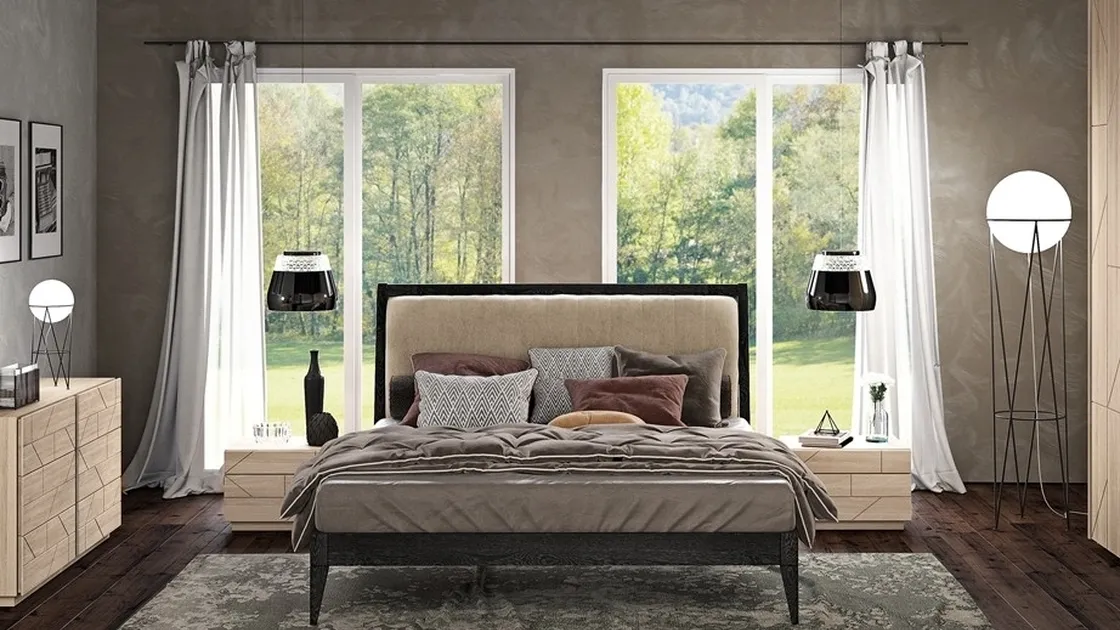 Letto in legno con testiera in tessuto imbottito Raise Browning di Domus Arte