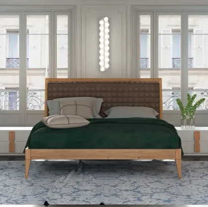 Letto in legno con testiera in pelle imbottita Raise Canova di Domus Arte