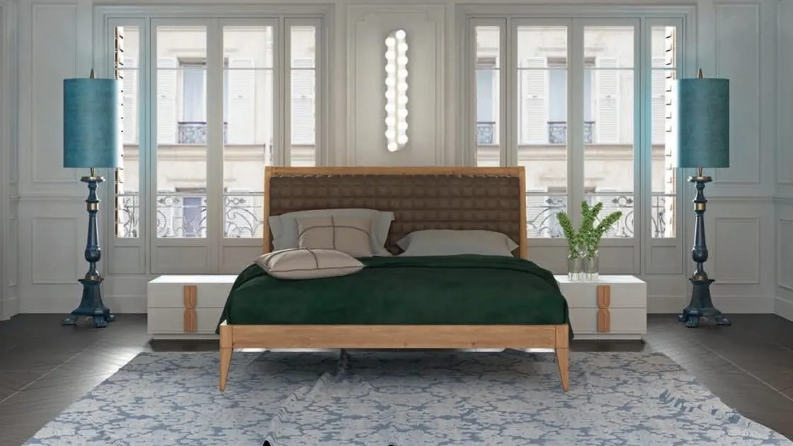 Letto in legno con testiera in pelle imbottita Raise Canova di Domus Arte